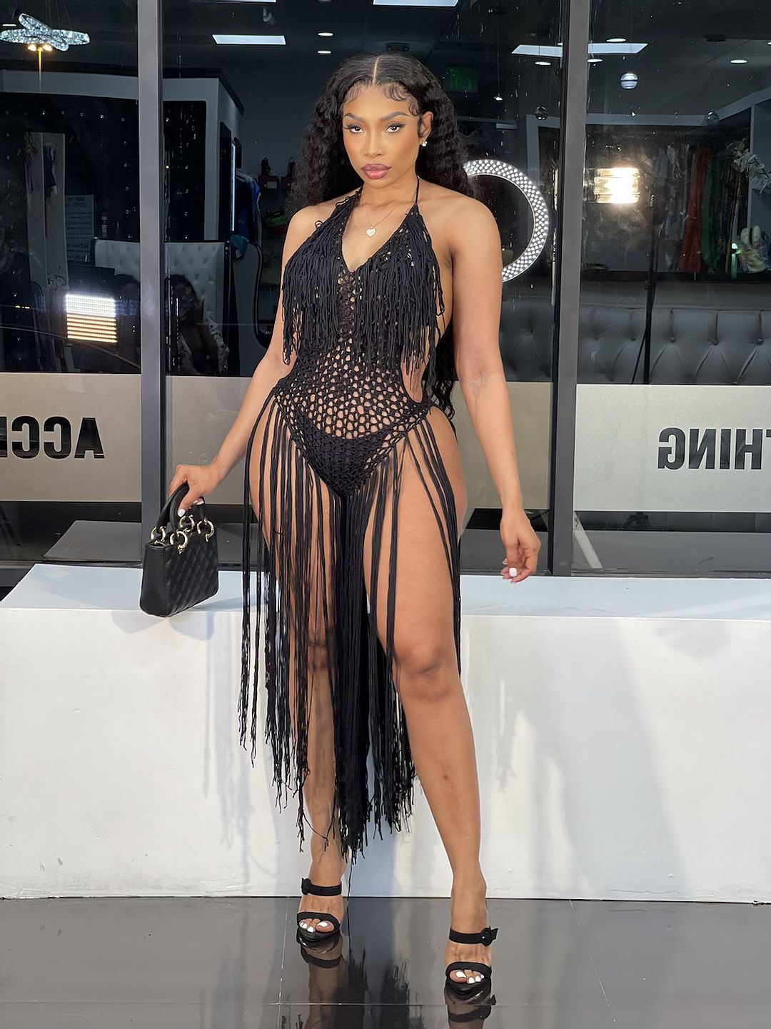 Sexy Women Beach Dress Handmade Crocheted Jumpsuit Tassel Dress Entry Bella Mia